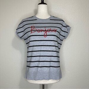 Summer & Sage “Bonjour” Gray Black Striped Ribbed Knit  Sweater Vest, Sz Medium